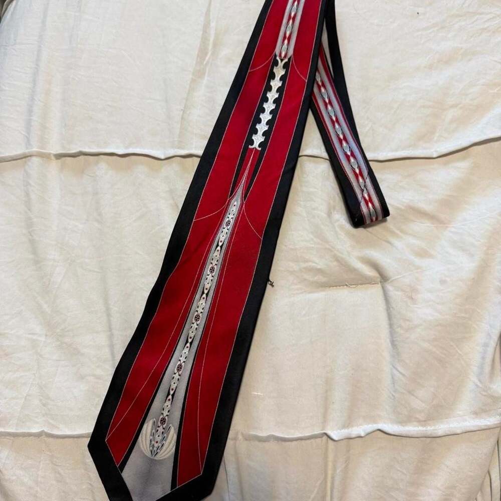 Martin Wong Collection Silk Necktie Red Black Geometric